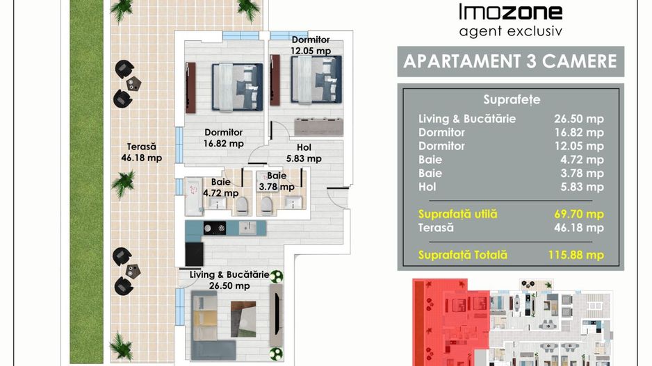 Apartament Superb cu 3 Camere si Terasa, 2 Bai, 2 Dormitoare, Langa Metrou Pacii - Poză 2