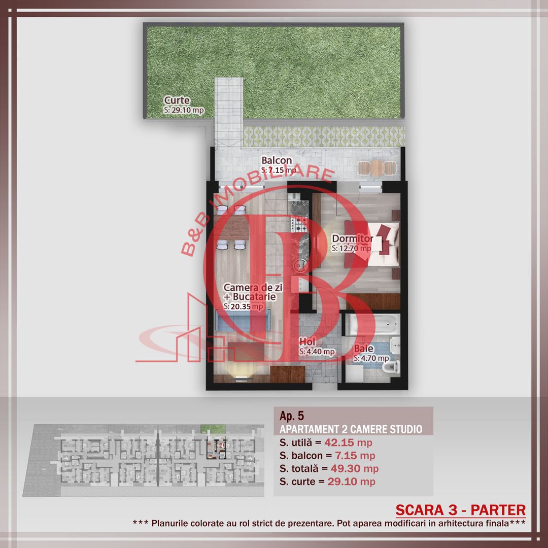 2 camere cu gradina -oferta lansare proiect Pallady - Schiță 1