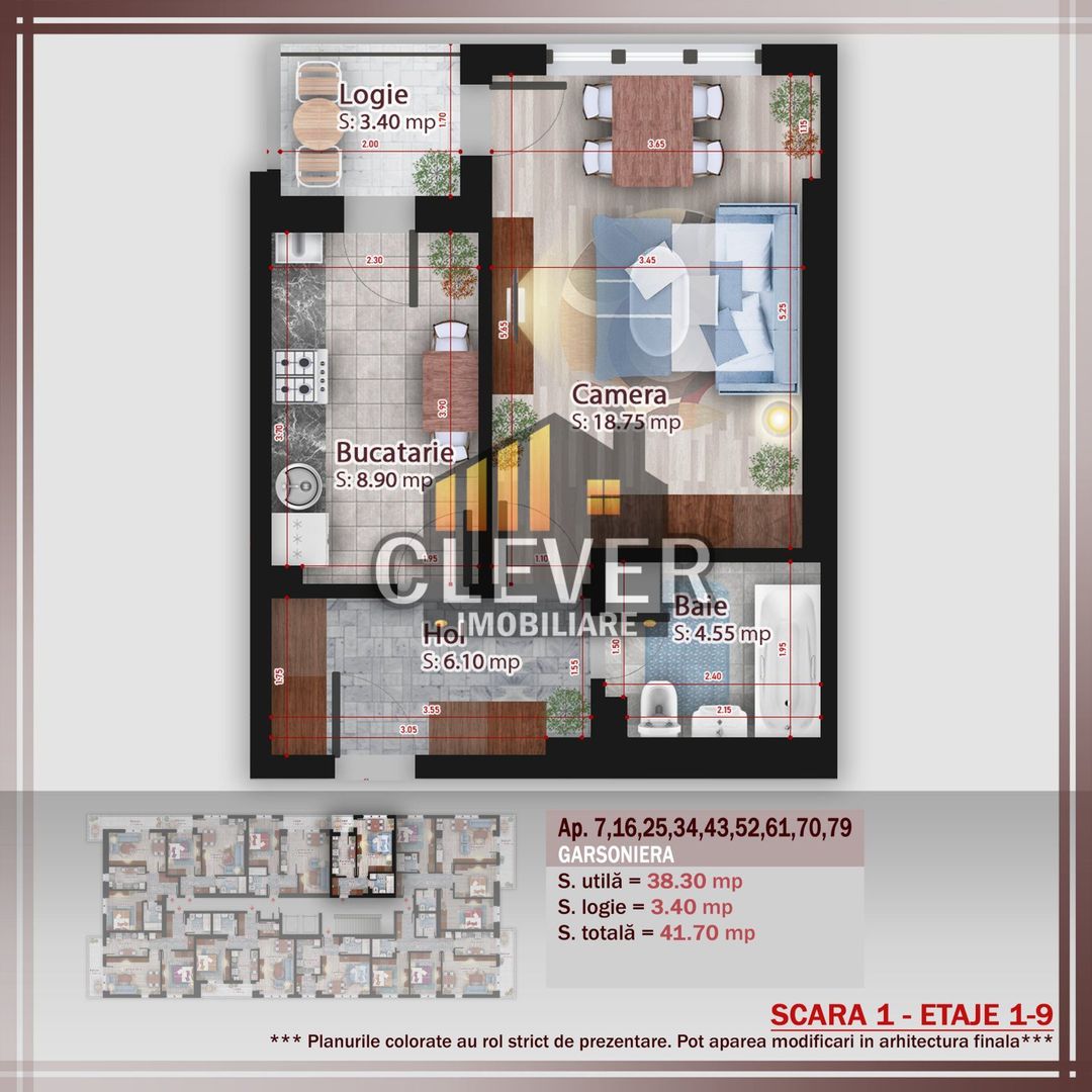 Garsonieră spațioasă 42 mp-Pallady Metrou Teclu, Comision 0 - Schiță 16