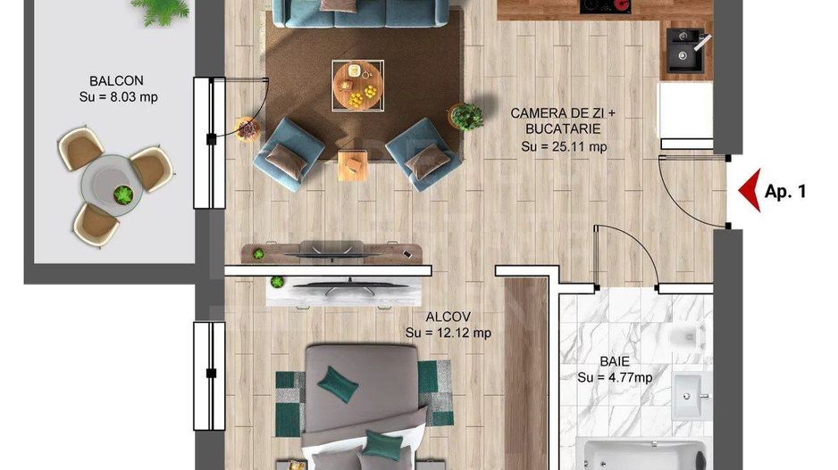 Vânzare, studio dublu + parcare înclusă în preț, Constanța - Poză 9