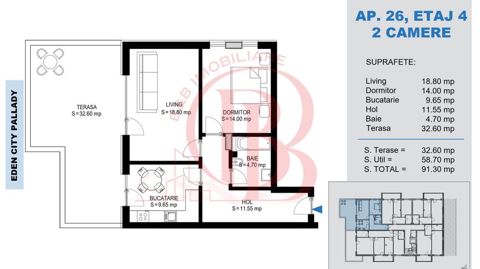 Apartament 2 Camere + terasa 32mp-Titan Pallady-Metrou Teclu - Poză 3