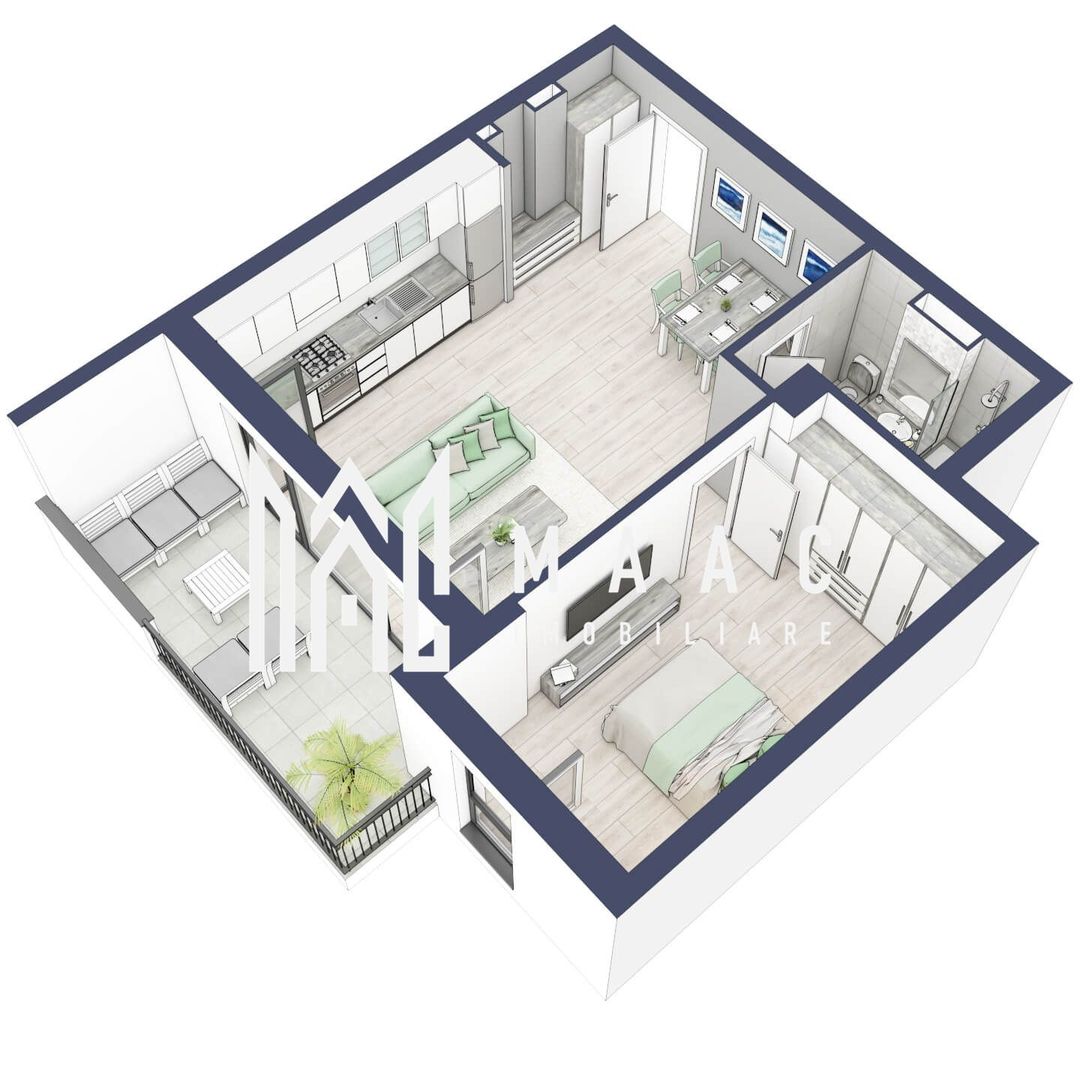 Apartament 2 camere | Etaj 3 | Balcon 10.7  | Turnisor - Poză 3