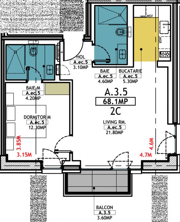 Stațiunea Mamaia - Vânzare apartament cu 2 camere, 2 bai si terasa. - Poză 18