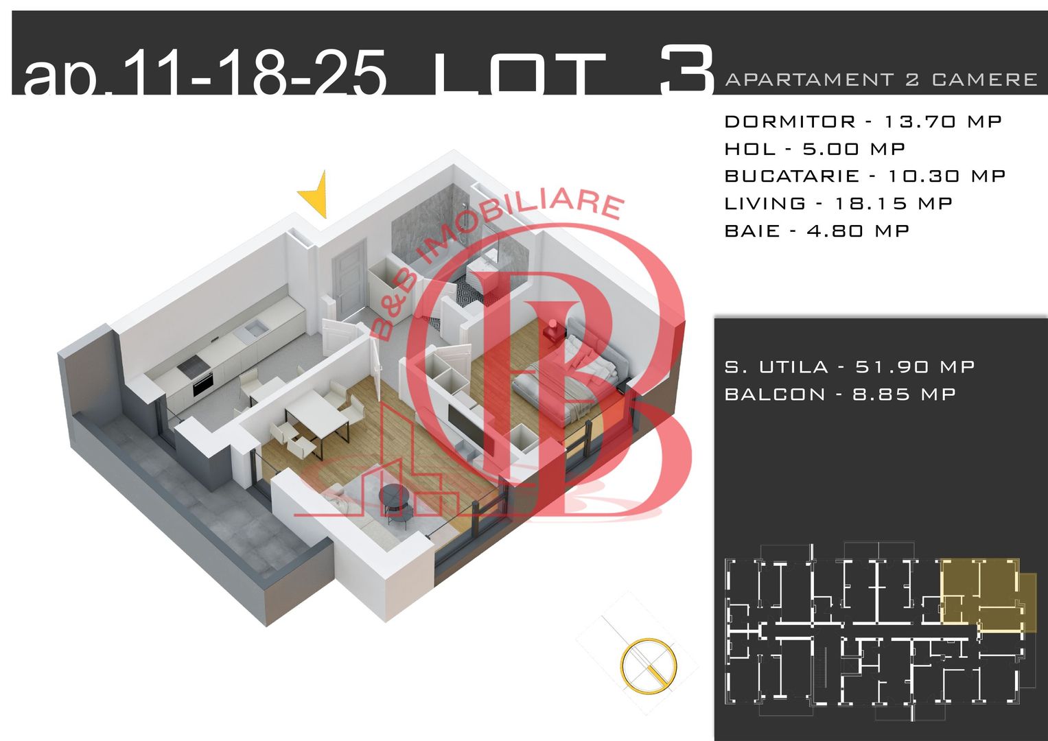 2 camere decomandat Metrou Nicolae Teclu-Titan-Sector 3 - Schiță 13