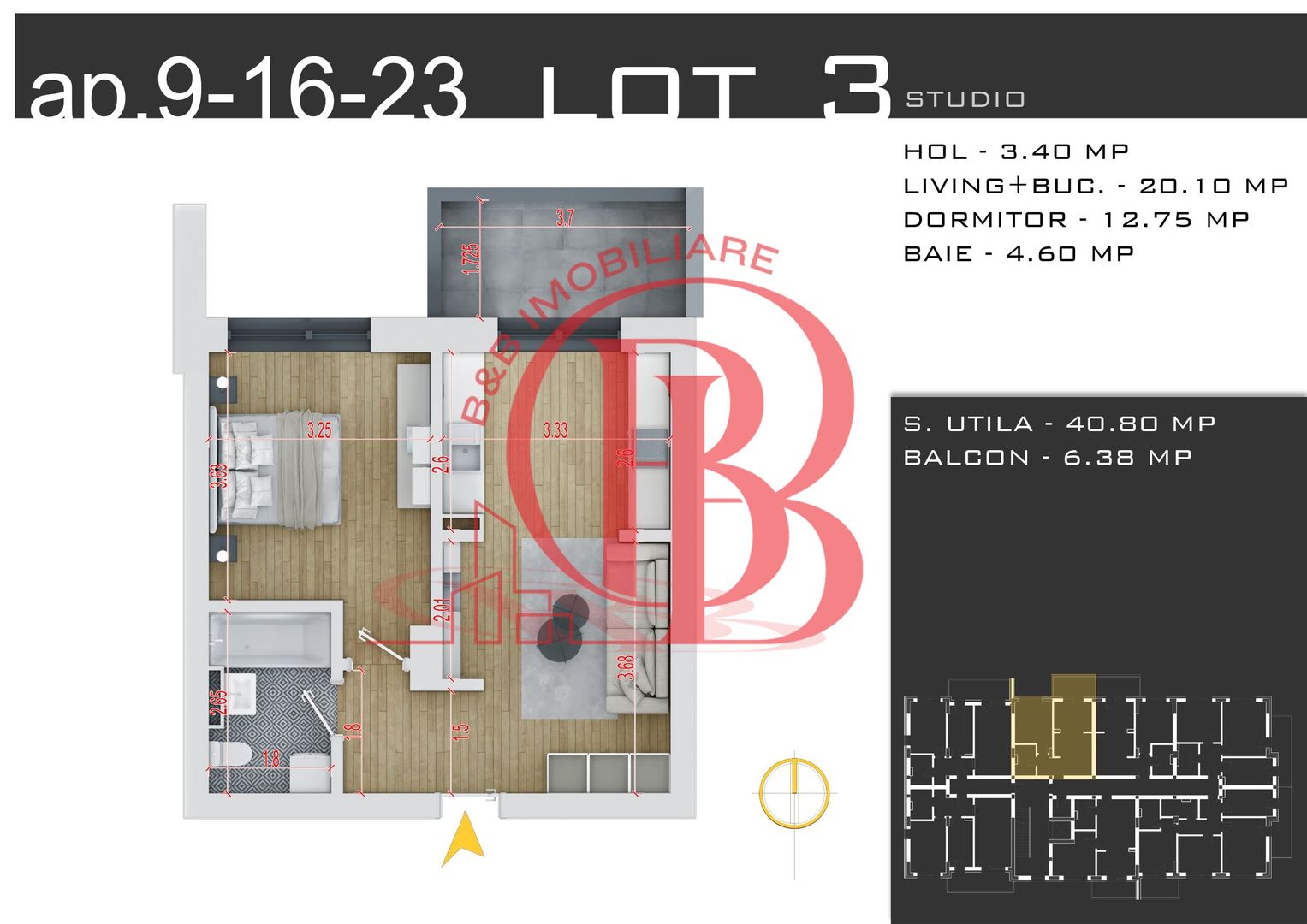 2 camere  -parcare inclusa -proiect nou -Pallady - Schiță 12