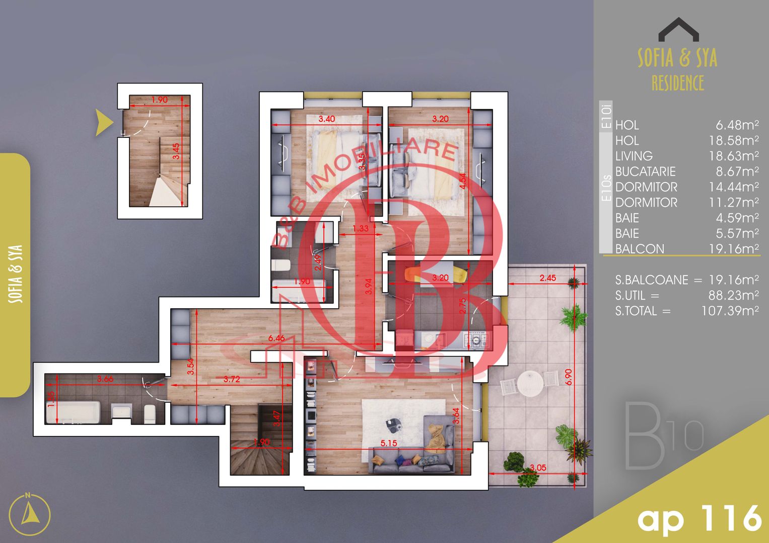 3 camere duplex finalizat Parcare Bonus - Schiță 8