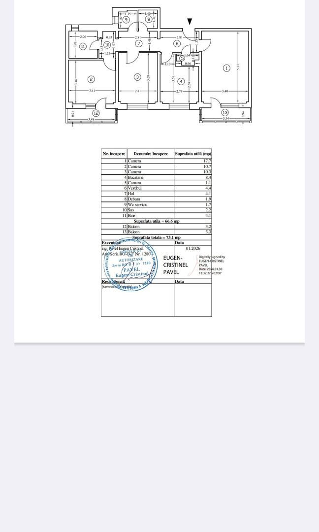Apartament 3 camere in bloc anvelopat 7 minute metrou Gorjului - Schiță 13