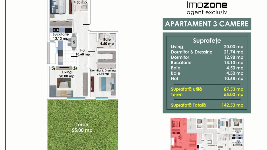 3 CAMERE – 55 MP CURTE – METROU PACII – AUTOGARA MILITARI  – COMISION 0% - Poză 1