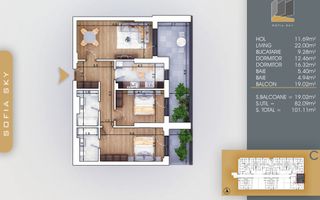 Apartament 3 Camere 101 mp Finalizat | Parcare |  - Pallady, 8 min metrou Teclu - Schiță 10