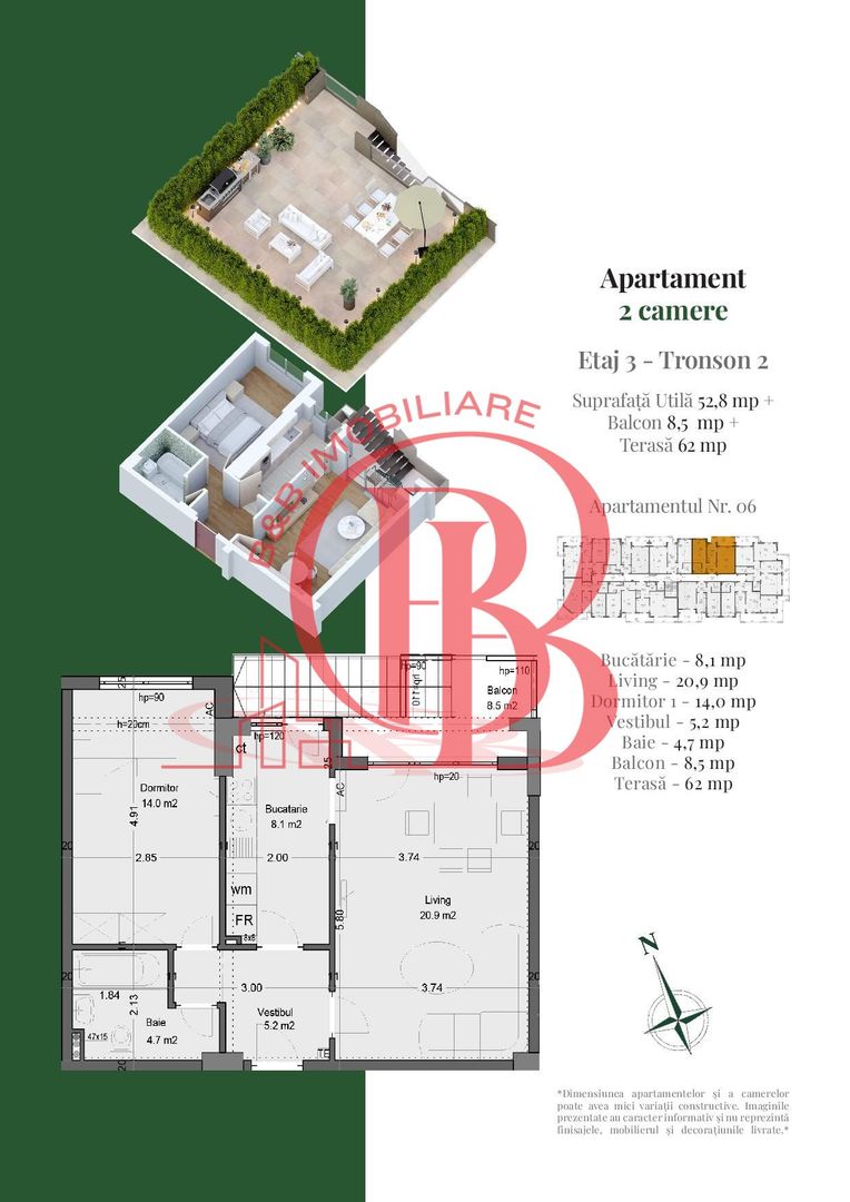 Apartament deosebit 2 camere Terasa 62mp-Th. Pallady - Schiță 2