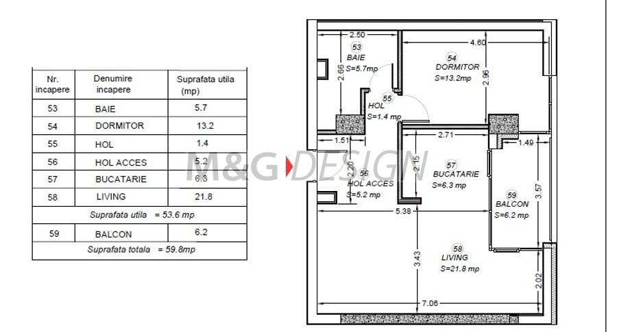 Apartament 2 camere Circumvalatiunii bloc nou etaj 1 - Schiță 7