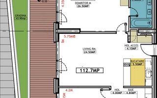 Apartament 3 camere cu grădină și terasă One Floreasca mobilat premium - Schiță 8