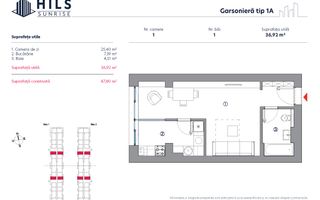 Vânzare, garsonieră, 1 cameră tip 1A, HILS Sunrise, București - Poză 2