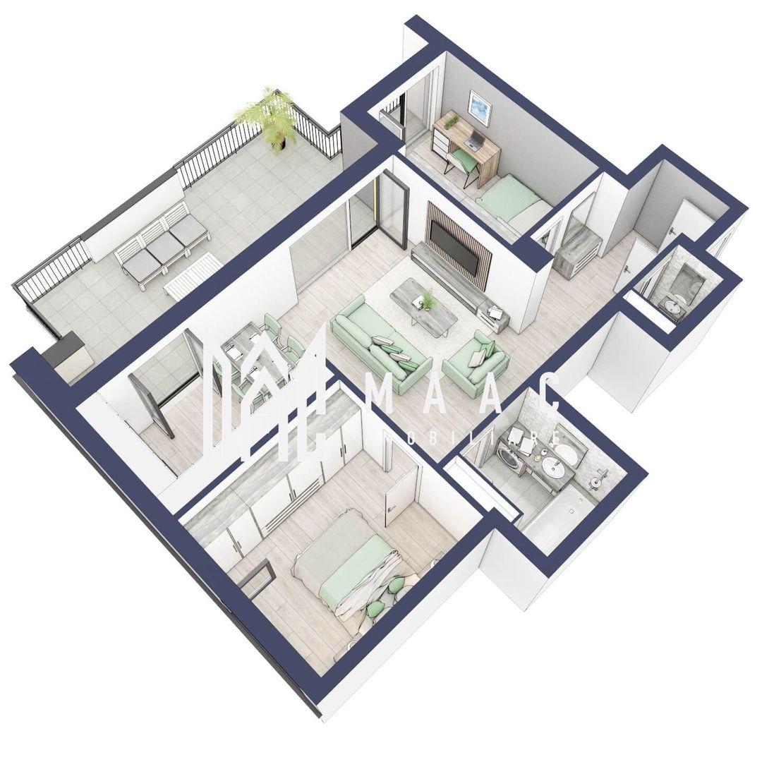 Apartament 3 camere | Balcon 27.3 mp | Etaj 3 | Turnisor - Poză 3