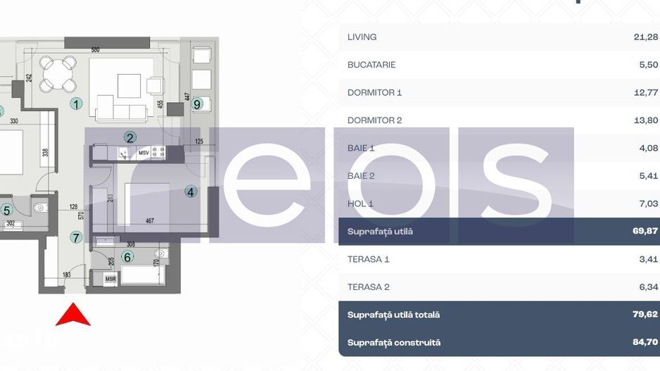 VANZARE 3 CAMERE PREMIUM | THE LEVEL FAZA 4 | 70MP | 2 TERASE-PARCARE - Schiță 10