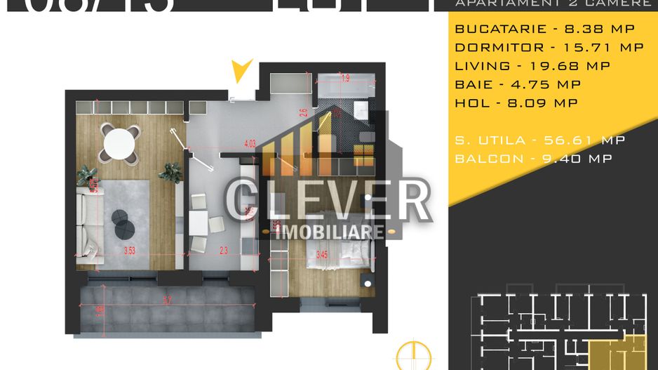 Apartament 2 Camere 66mp, Theodor Pallady, Încălzire în Pardoseala - Schiță 11