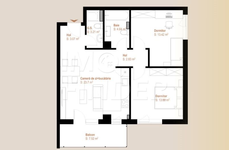 COMISION ZERO- Apartament 3 camere 65 mp plus balcon,  zona VIVO - Poză 2