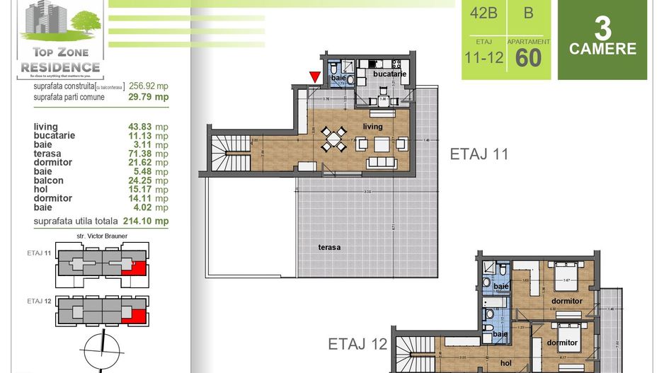 DUPLEX 3CAM.+3BAI+DRESSING (118MP UTILI+TERASA 71MP) / V. BRAUNER! - Poză 1