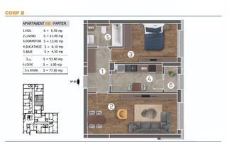 Apartament cu 2 camere de vanzare, Grand Arena Mall, Sectorul 4 - Schiță 8