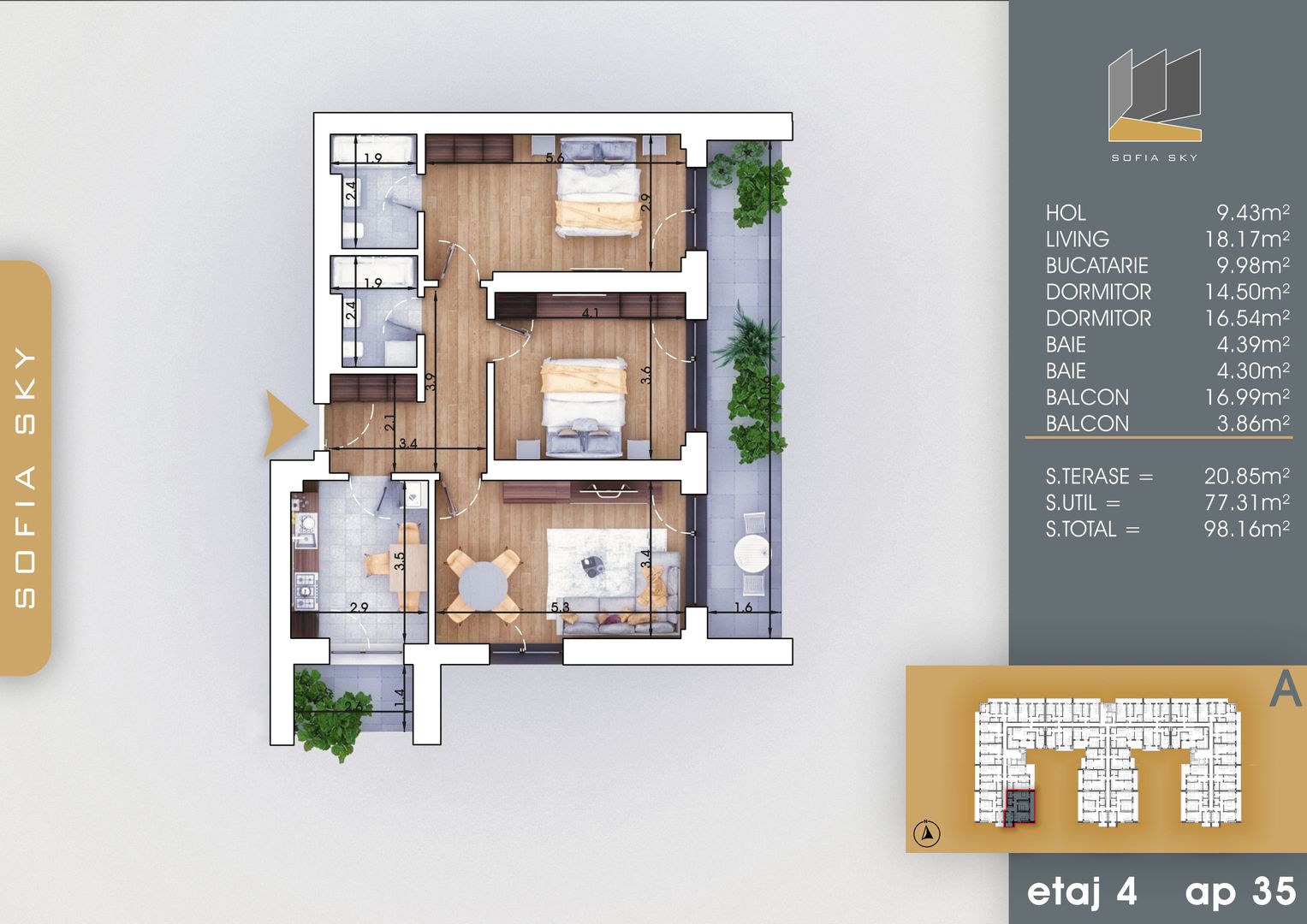 3 camere decomandat 2 bai  700 metri Metrou Nicolae Teclu - Schiță 8