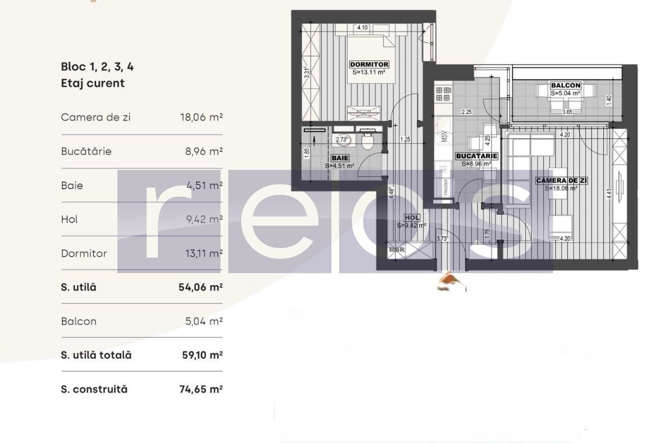 VANZARE 2 CAMERE | BLOC NOU | PARCARE | 54MP | TERASA | MOBILAT LUX - Schiță 40