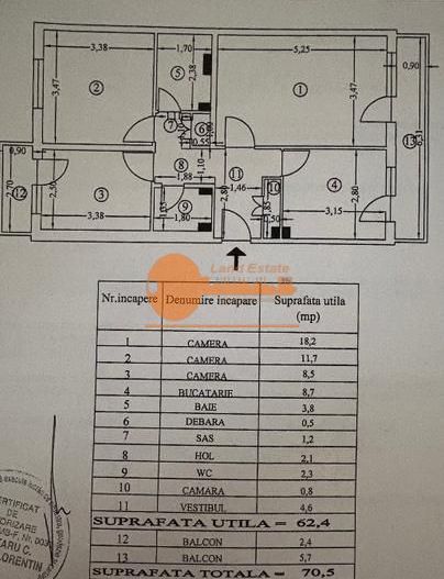 Apartament 3 camere | Dristor  | 71 mp utili - Schiță 1