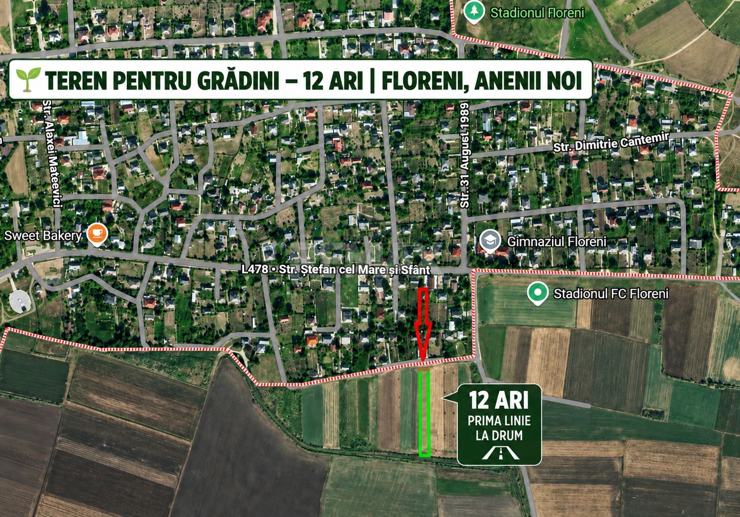 TEREN PENTRU GRĂDINI – 12 ARI | FLORENI, ANENII NOI - Poză 1