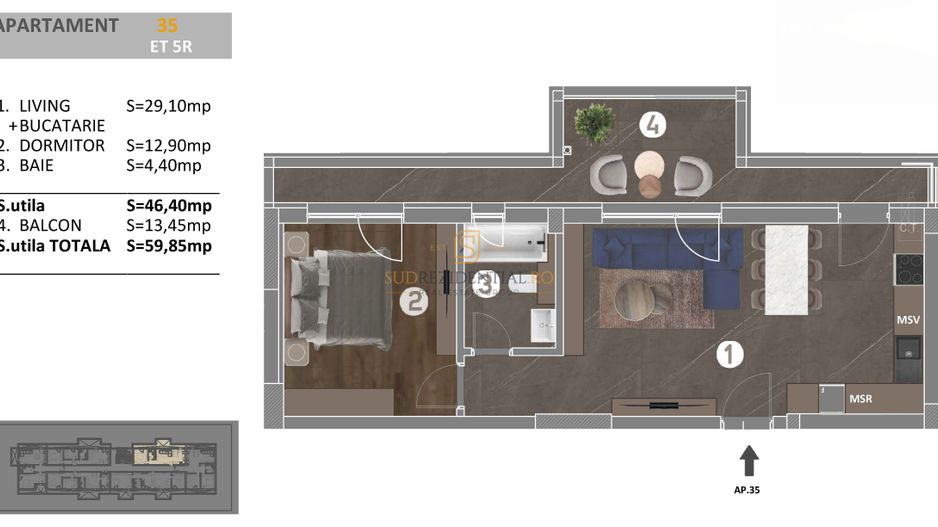 Apartament cu 2 camere de vanzare - Metalurgiei, Parc Tudor Arghezi - Schiță 4