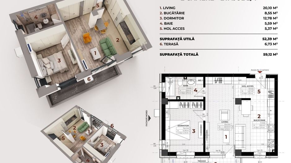 APARTAMENT tip OPEN-SPACE - 2 camere, ETAJ 2, Complex TUDOR VLAD RESIDENCE; - Poză 2
