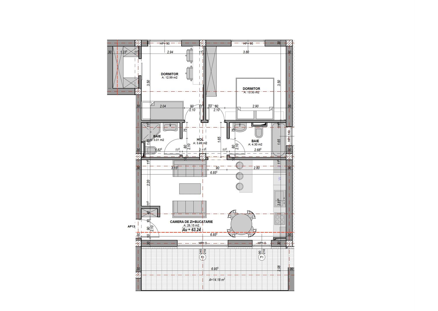 Apartament 3 camere, 2 bai, balcon, aer conditionat - finisat la alb - Poză 9