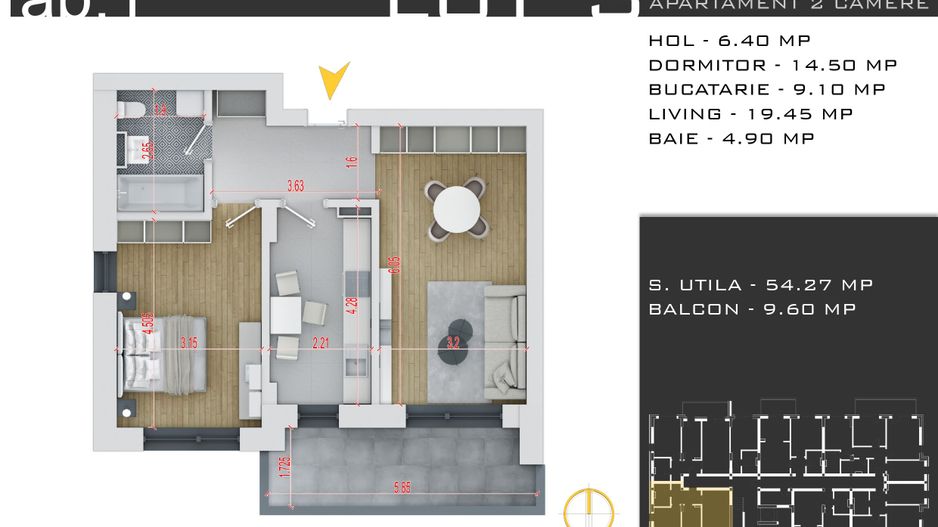 2 camere decomandat -parcare inclusa -Pallady - Schiță 13