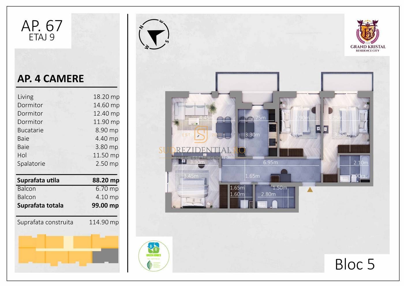Apartament Premium cu 4 camere și 2 locuri de parcare incluse - Schiță 7