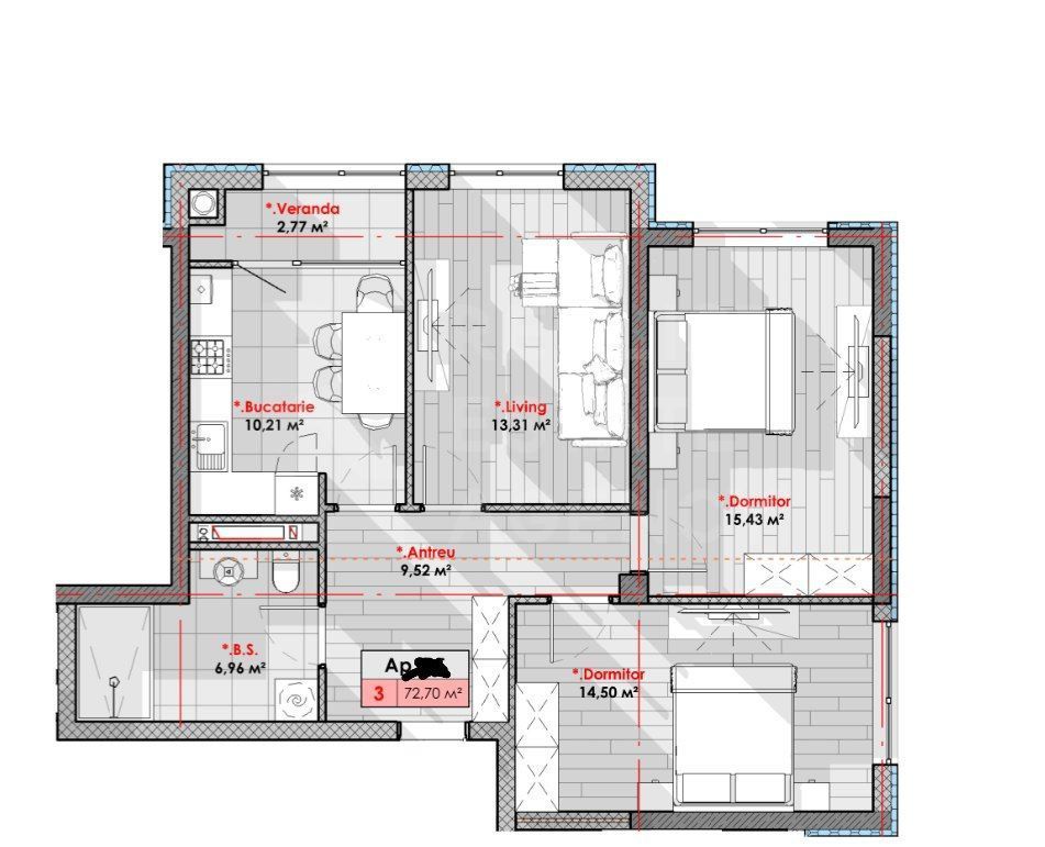 Vânzare, apartament, 3 camere, str. Calea Moșilor, Râșcani - Schiță 2