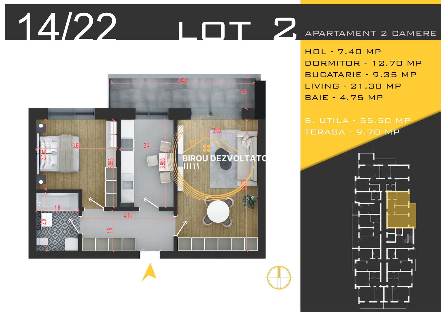 Decomandat Luminos 15 minute de metrou Teclu IKEA Titan Pallady Modern - Poză 11