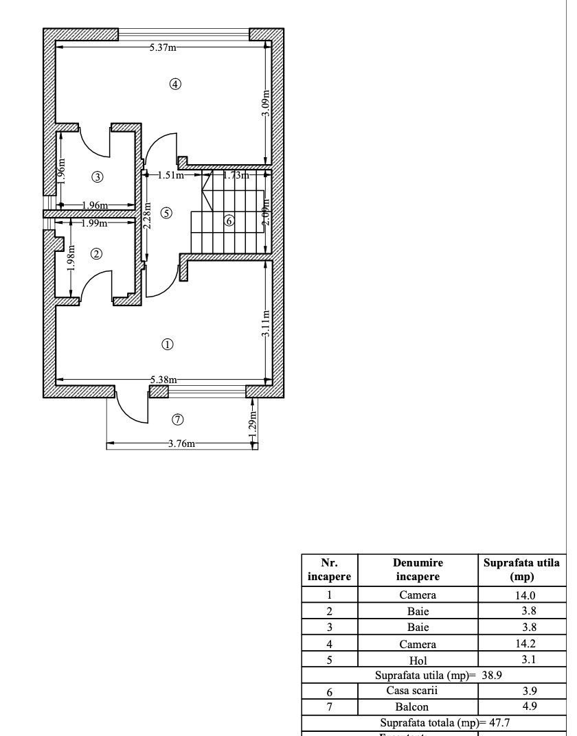 Casa duplex 4 camere P+1+M | 120 mp utili | curte 170mp - Schiță 16