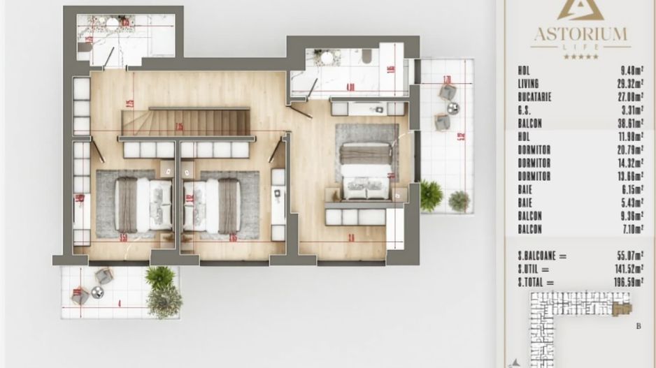 PENTHOUSE PESTE 141MP. UTILI IN PROIECTUL ASTORIUM LIFE! - Poză 2