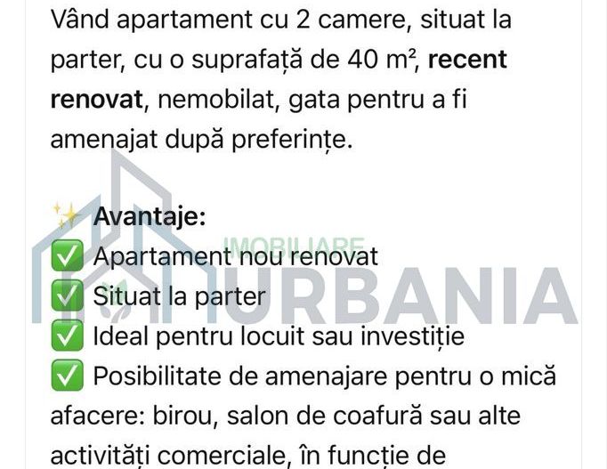 Apartament nou renovat, 2 camere, parter, Hârlău - 40.000 EUR - Poză 1