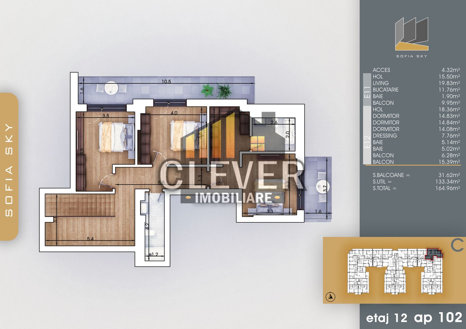 Duplex 4 Camere 165 mp, etaj 11/12, Pallady - metrou Teclu - Poză 3