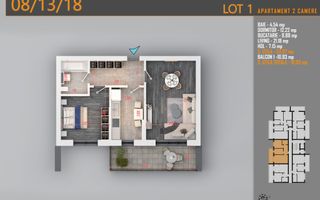 Apartament decomandat 2 camere -Titan Pallady Metrou Teclu - Schiță 1