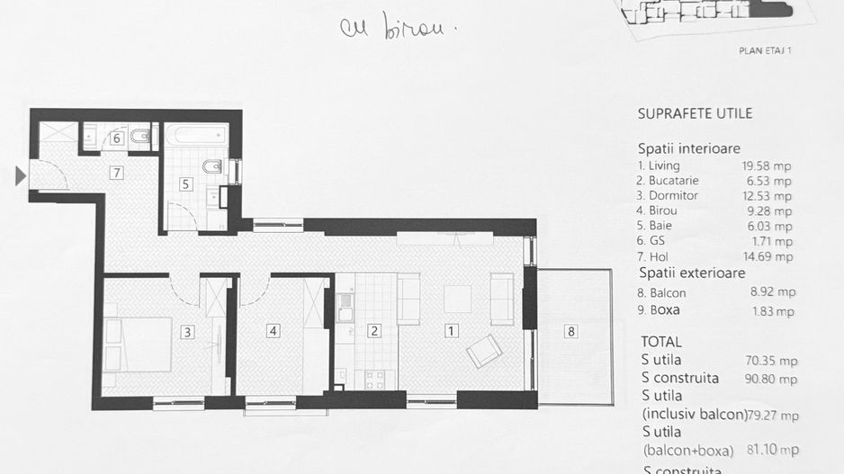 APARTAMENT 2 CAMERE + 9 MP BIROU | ZONA EMINESCU | DACIA - Poză 3