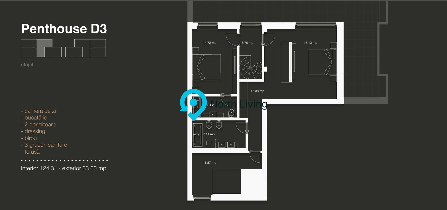 Penthouse 3 Camere LUX cu View | Terasa Spectaculoasa | Iancu Nicolae - Poză 4
