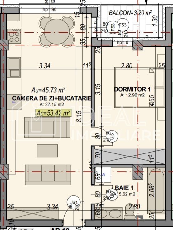 Apartament cu 2 camere si balcon,  46 mp utili, zona Turnisor - Schiță 8