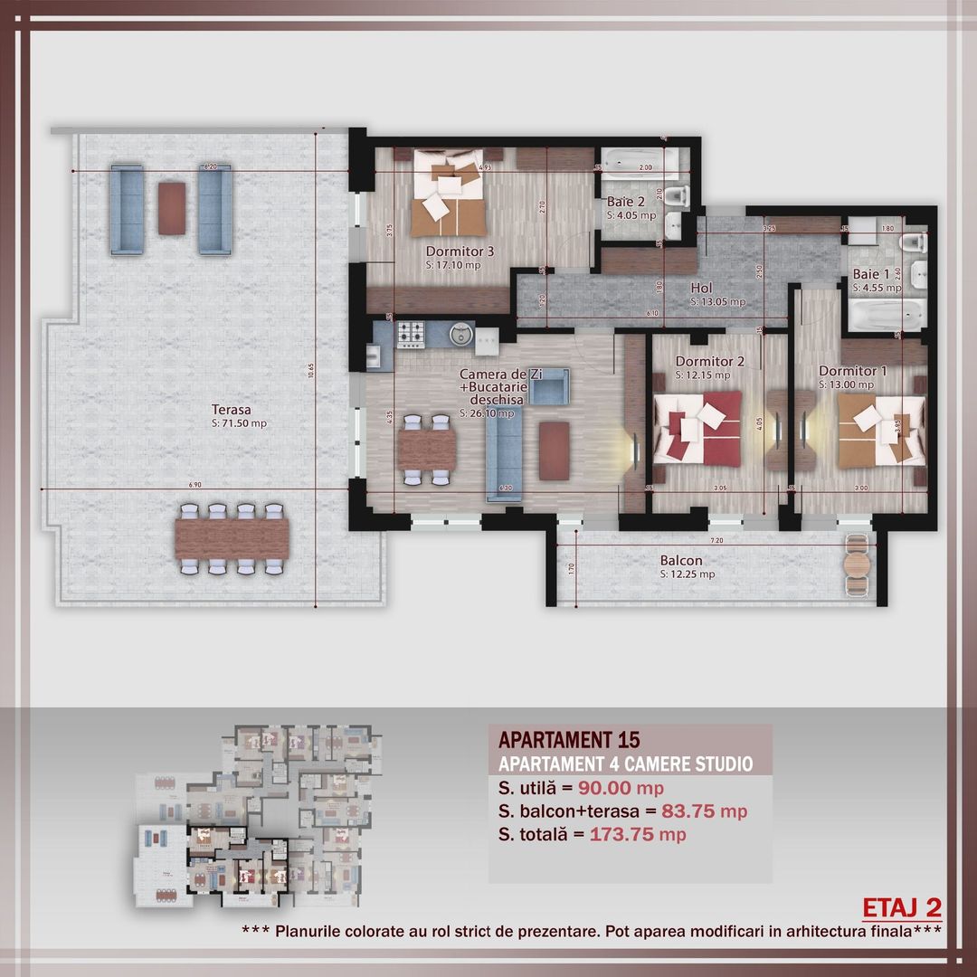 4 camere cu terasa  -proiect nou- Metrou Nicolae Teclu - Schiță 10