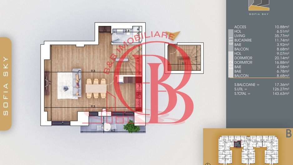 Duplex Titan Pallady 3 camere Mutare Rapida 7min metrou - Schiță 2