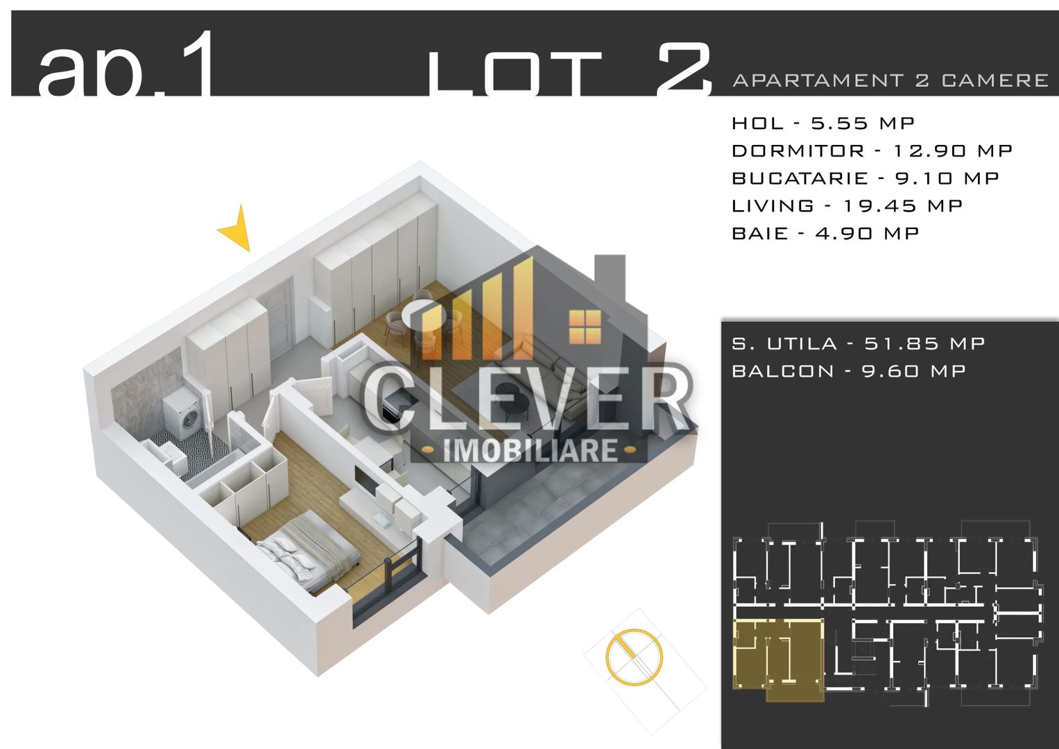 Apartament 2 camere decomandat 61 mp, comision 0, Pallady - Schiță 13