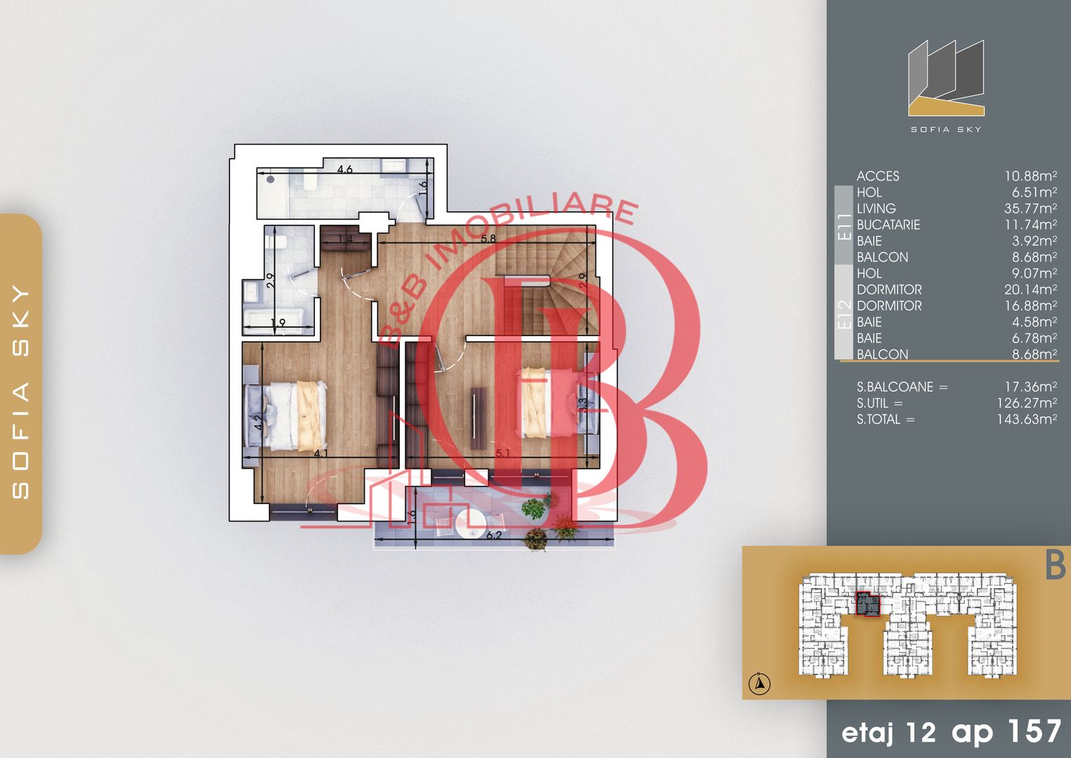 Duplex Titan Pallady 3 camere Mutare Rapida 7min metrou - Schiță 3