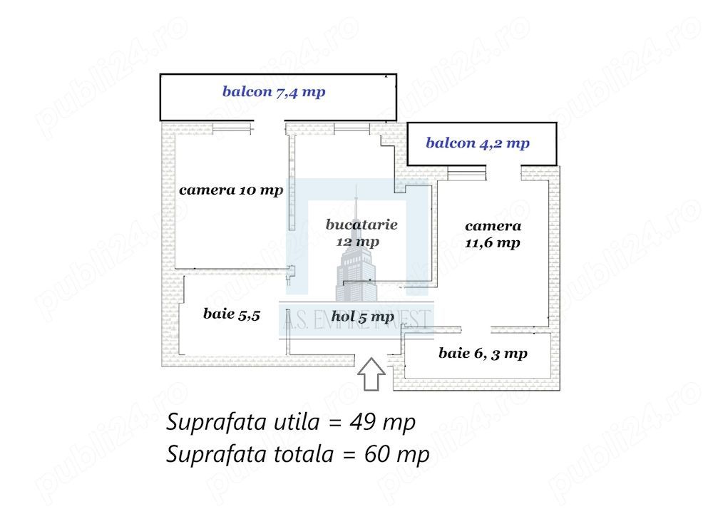 Apartament 2 camere, 2 bai, 2 balcoane, parcare-zona Florilor/Ghimbav - Poză 9