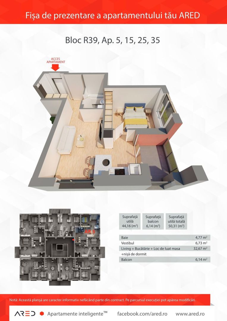 Apartament 2 camere, etaj 2, bloc R39, Ared City Arad - Poză 2