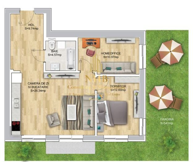 Apartament de 2 camre + gradina + parcare subterana - 1 Mai / Domenii - Poză 12