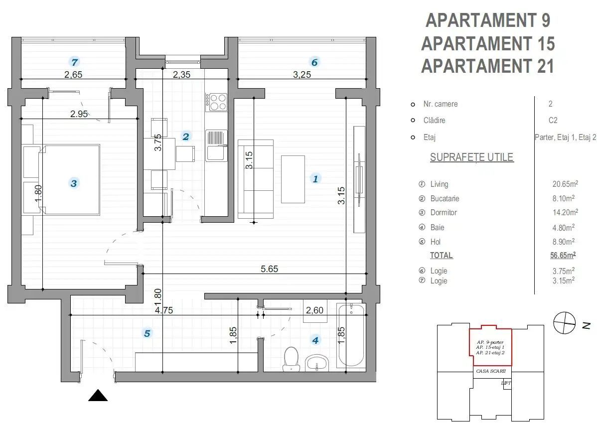 Apartament 2 camere Dec 63mp 115000 euro Valea lupului - Poză 8